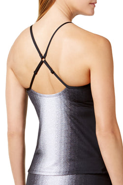 Nike Ombre High Neck Crossback Tankini Top in Black/White thumbnail 3