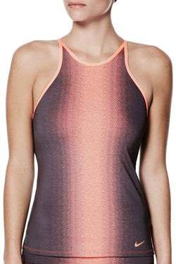 Nike Ombre High Neck Crossback Tankini Top in Crimson Pulse/Black thumbnail 3