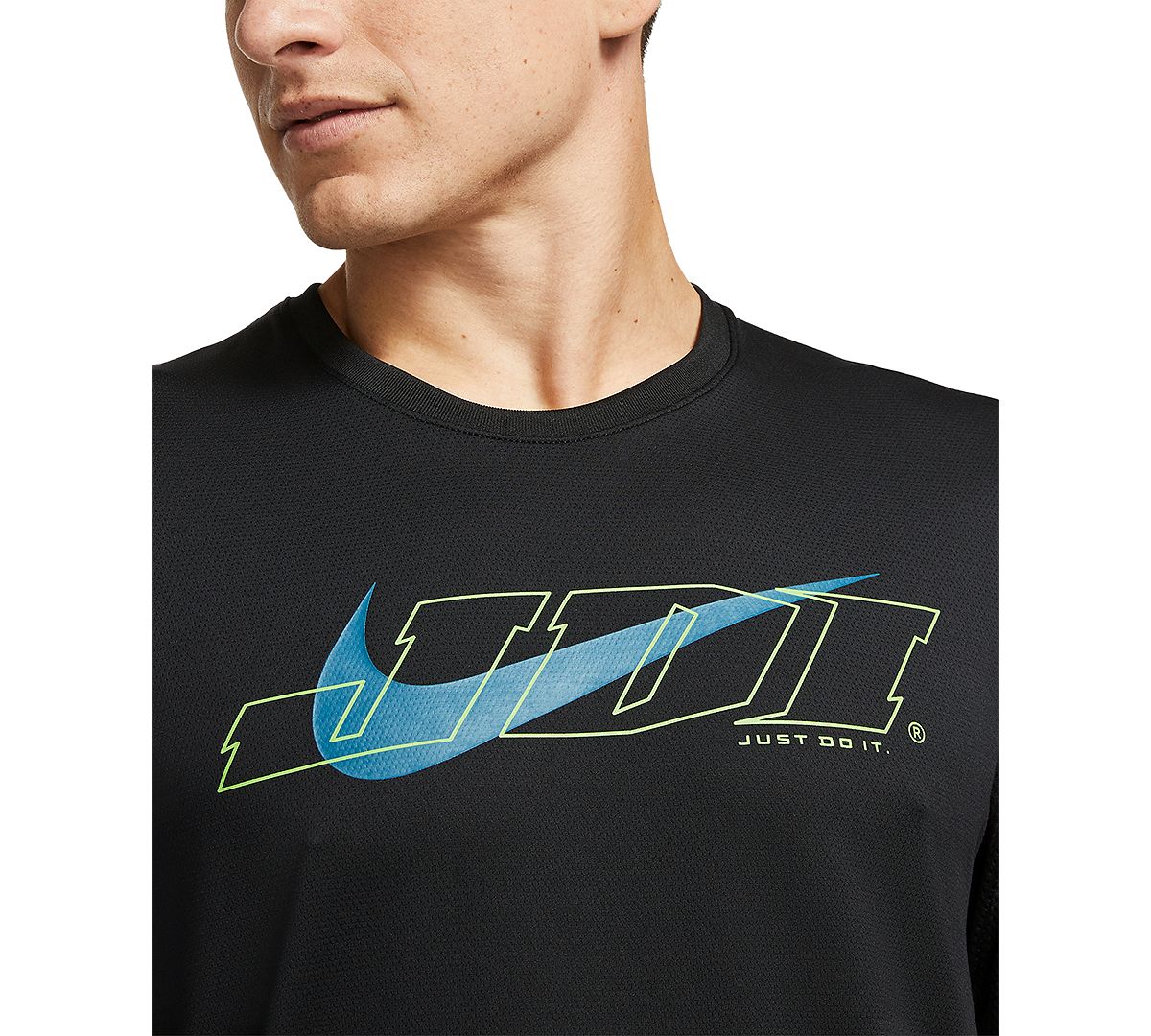 black nike shirt with green swoosh