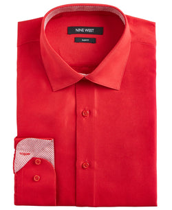 Nine West Slim-fit Wrinkle-free Performance Stretch Samba Red Dress Shirt Samba Red/white thumbnail 1