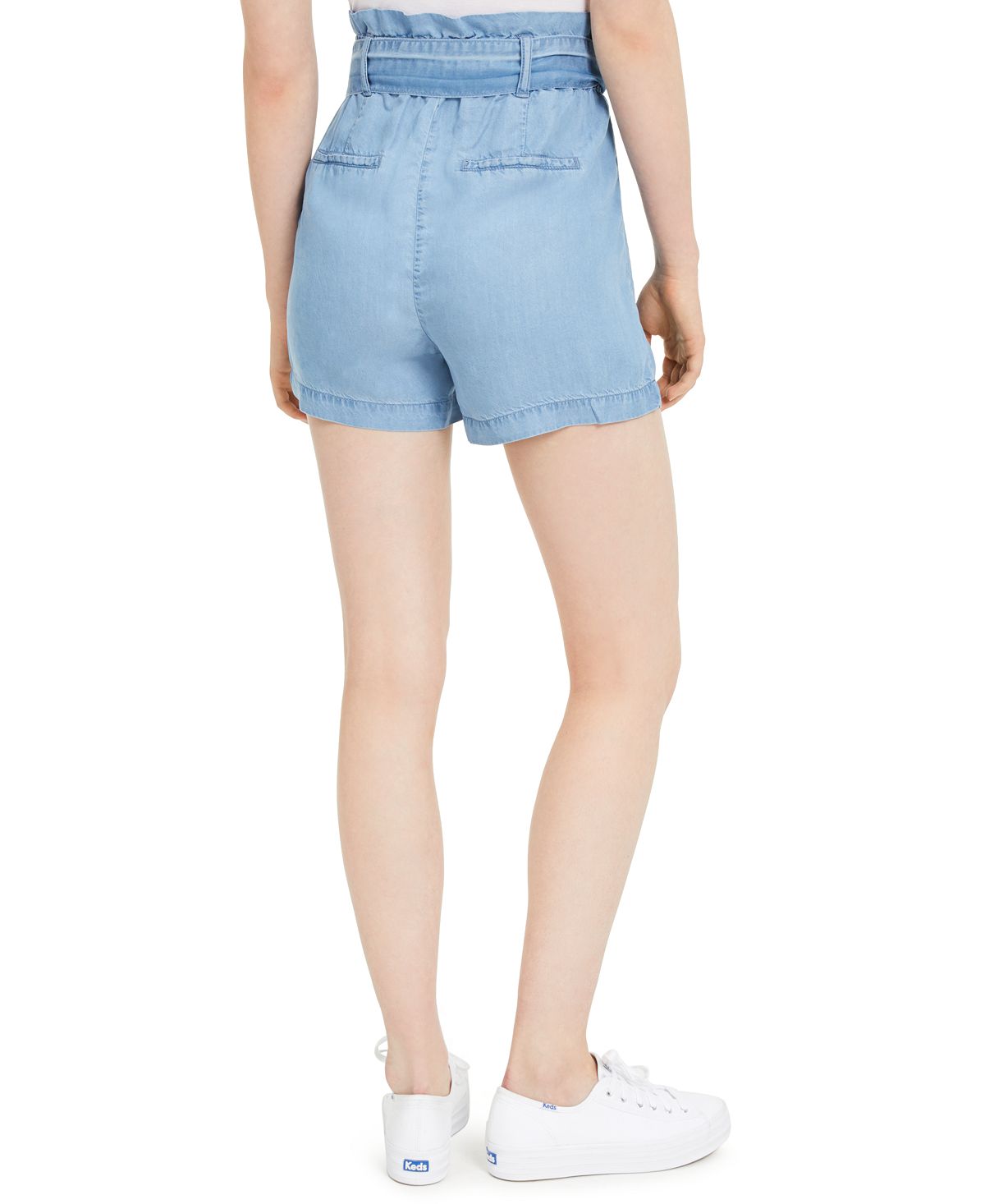 Numero Chambray Cotton Paperbag-waist Shorts Lt. Chambray Wash