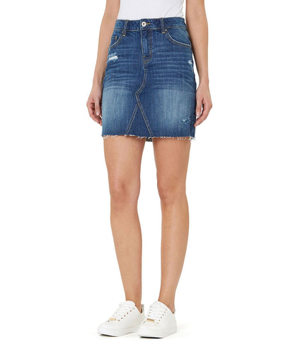 Numero Distressed Cotton Denim Pencil Skirt Torn Blue