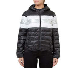 Numero Quilted Hooded Metallic-stripe Packable Jacket Black/silv thumbnail 1