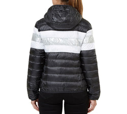 Numero Quilted Hooded Metallic-stripe Packable Jacket Black/silv thumbnail 2