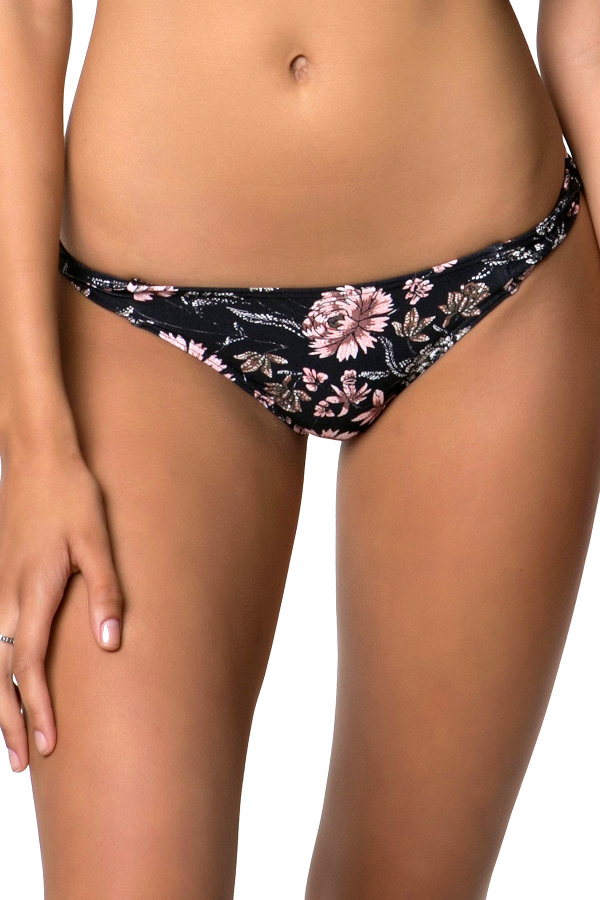 O'Neill Black Floral Colleen Twist Tab Side Bikini Bottom