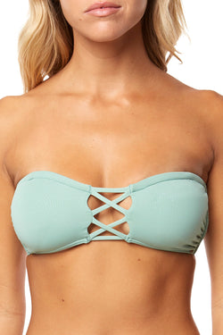 O'Neill Salt Water Solids Strappy Bandeau Bikini Top in Aqua Haze thumbnail 4