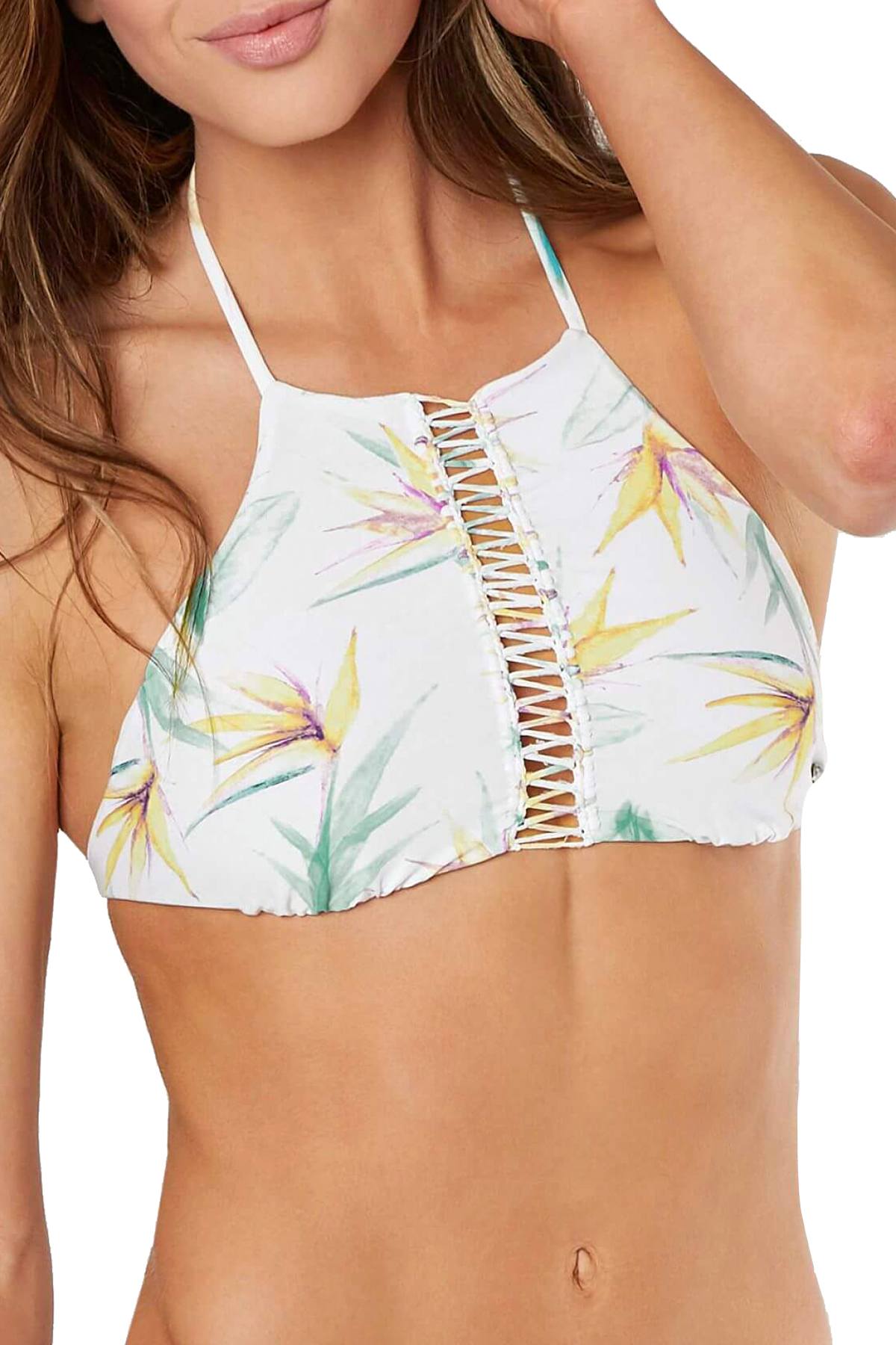 O'Neill White Floral Paradise Hi-Neck Bikini Top