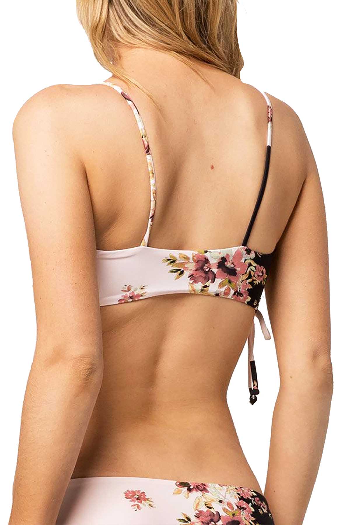 O'neill Pink/Black Castaway Printed Lace Up Sides Bikini Top