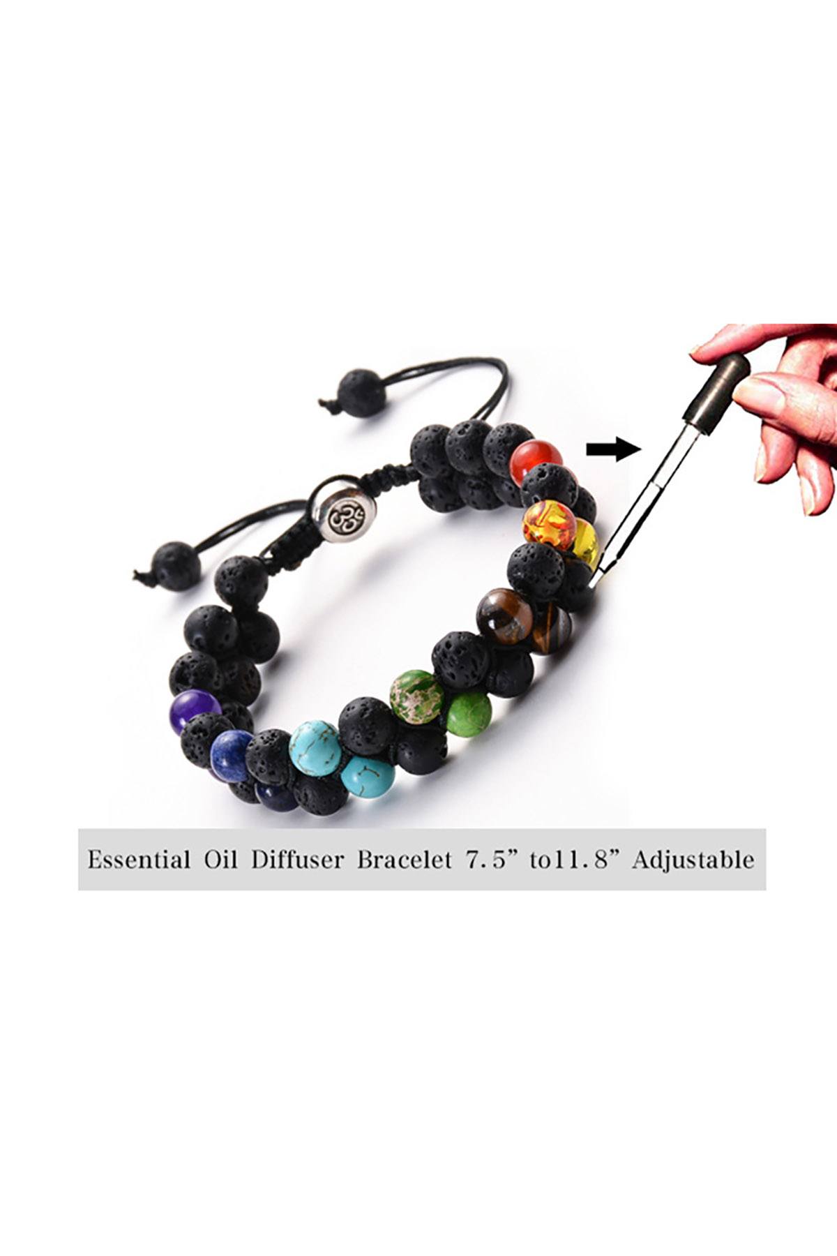 OM Double-Layer Spaced 7-Chakra / Lava Stone Adjustable Healing Bracelet