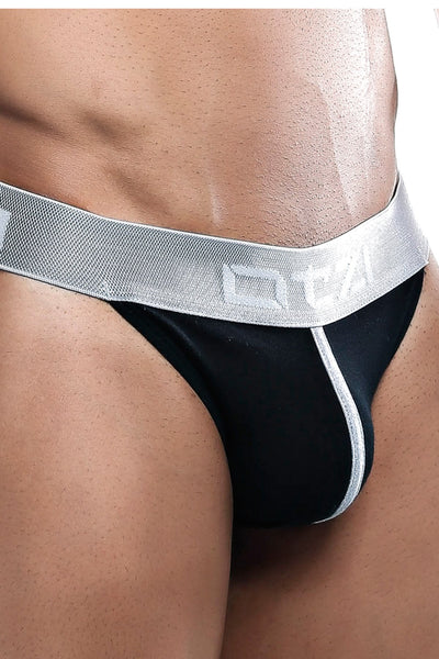 OTZI Black/Silver Front Contrast Piping Thong