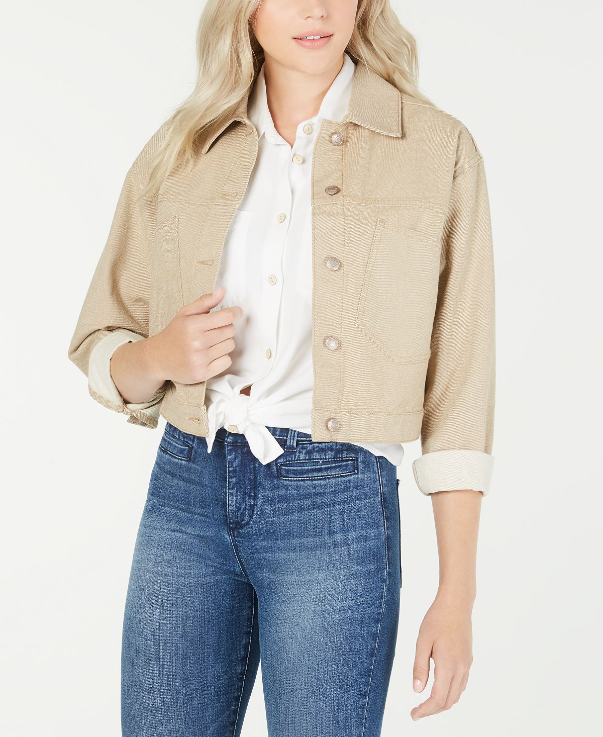 Oat Cotton Cropped Button-front Jacket Tan