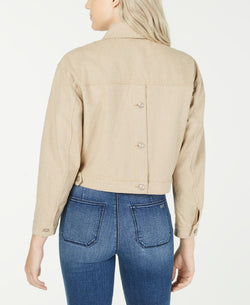 Oat Cotton Cropped Button-front Jacket Tan thumbnail 2