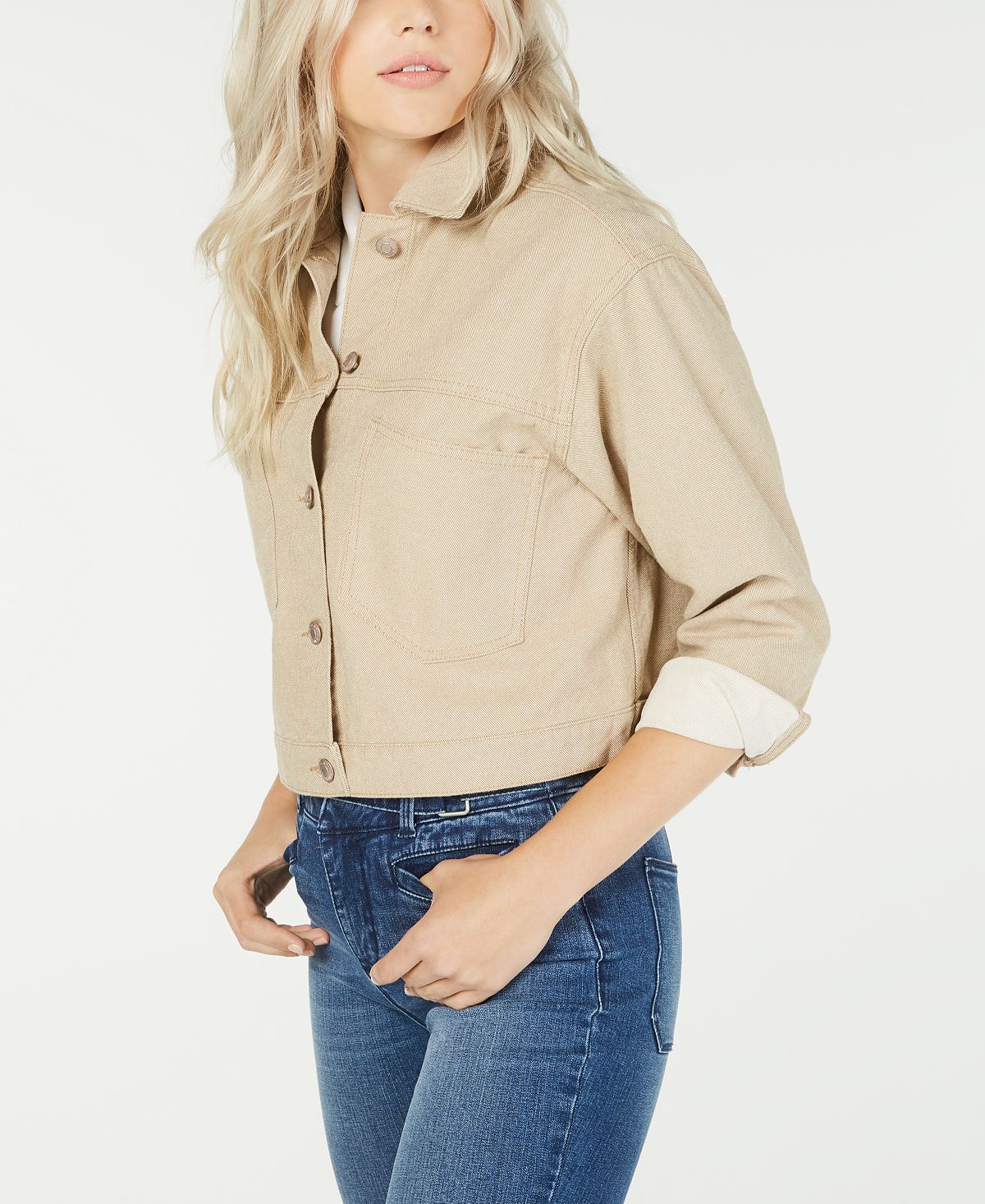 Oat Cotton Cropped Button-front Jacket Tan