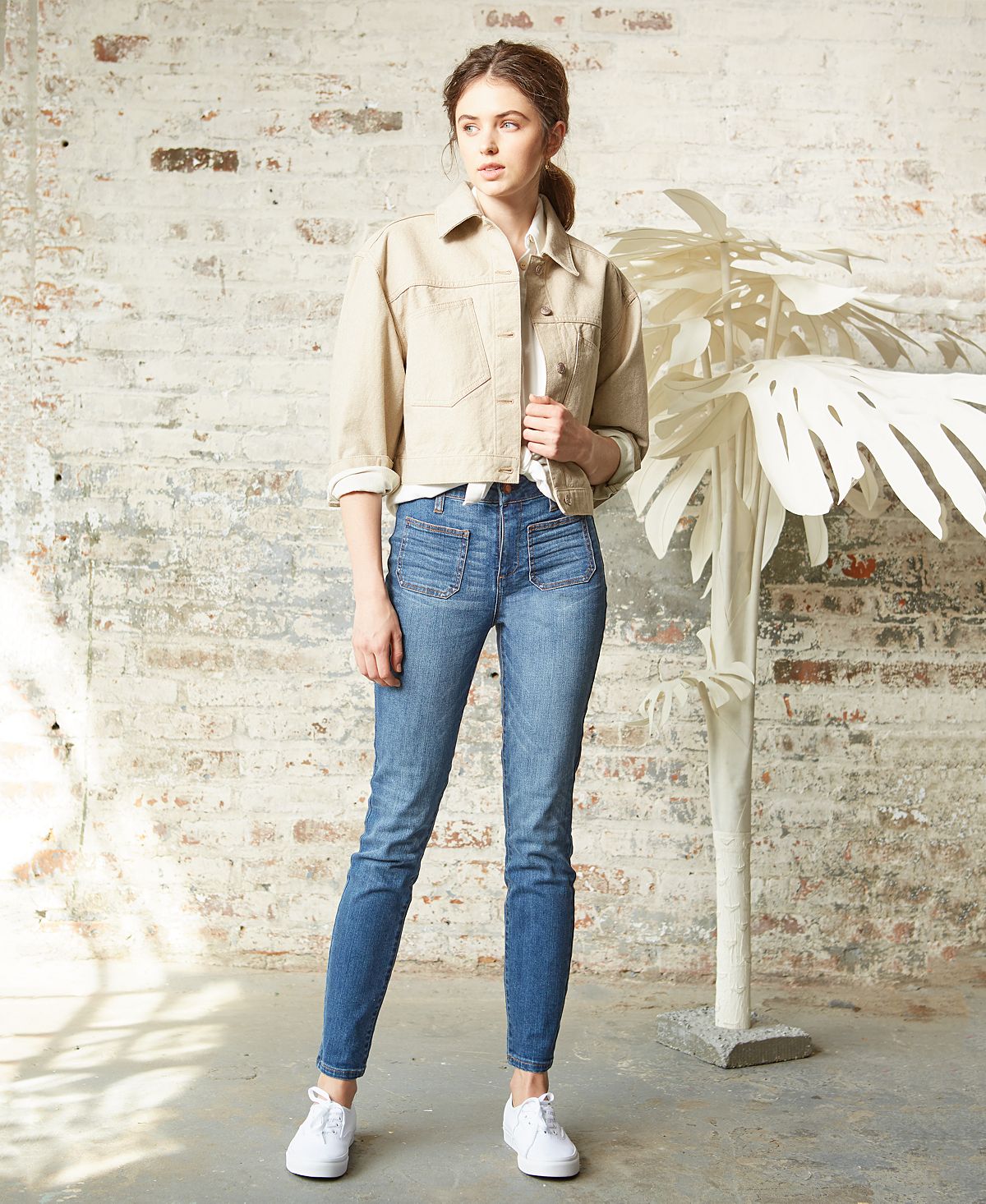 Oat Cotton Cropped Button-front Jacket Tan