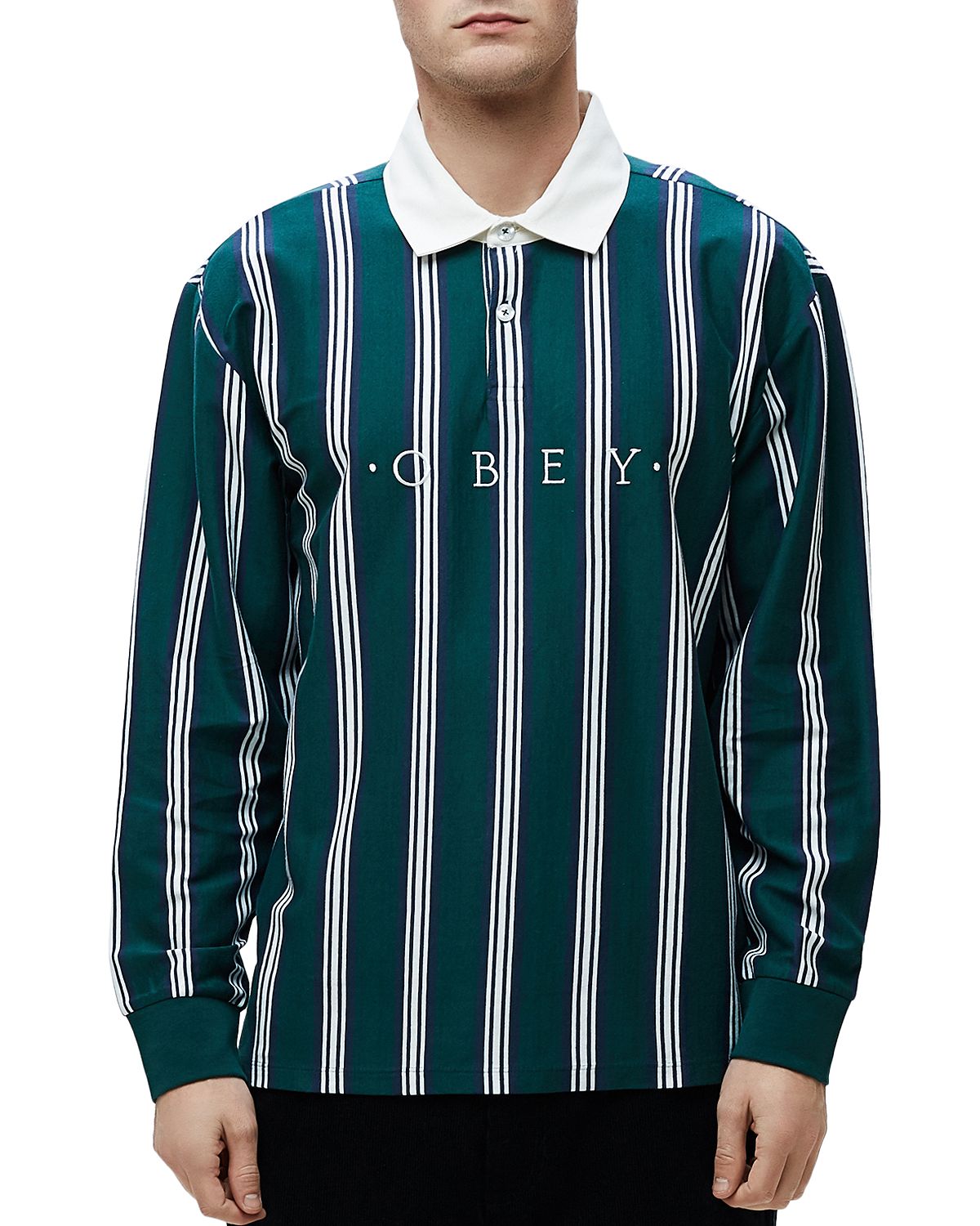Obey Firm Striped Classic Fit Polo Shirt Dark Teal