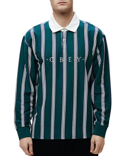 Obey Firm Striped Classic Fit Polo Shirt Dark Teal thumbnail 1