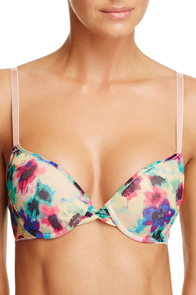 OnGossamer Desert-Flower Printed Mesh Bump-It-Up Pushup Bra