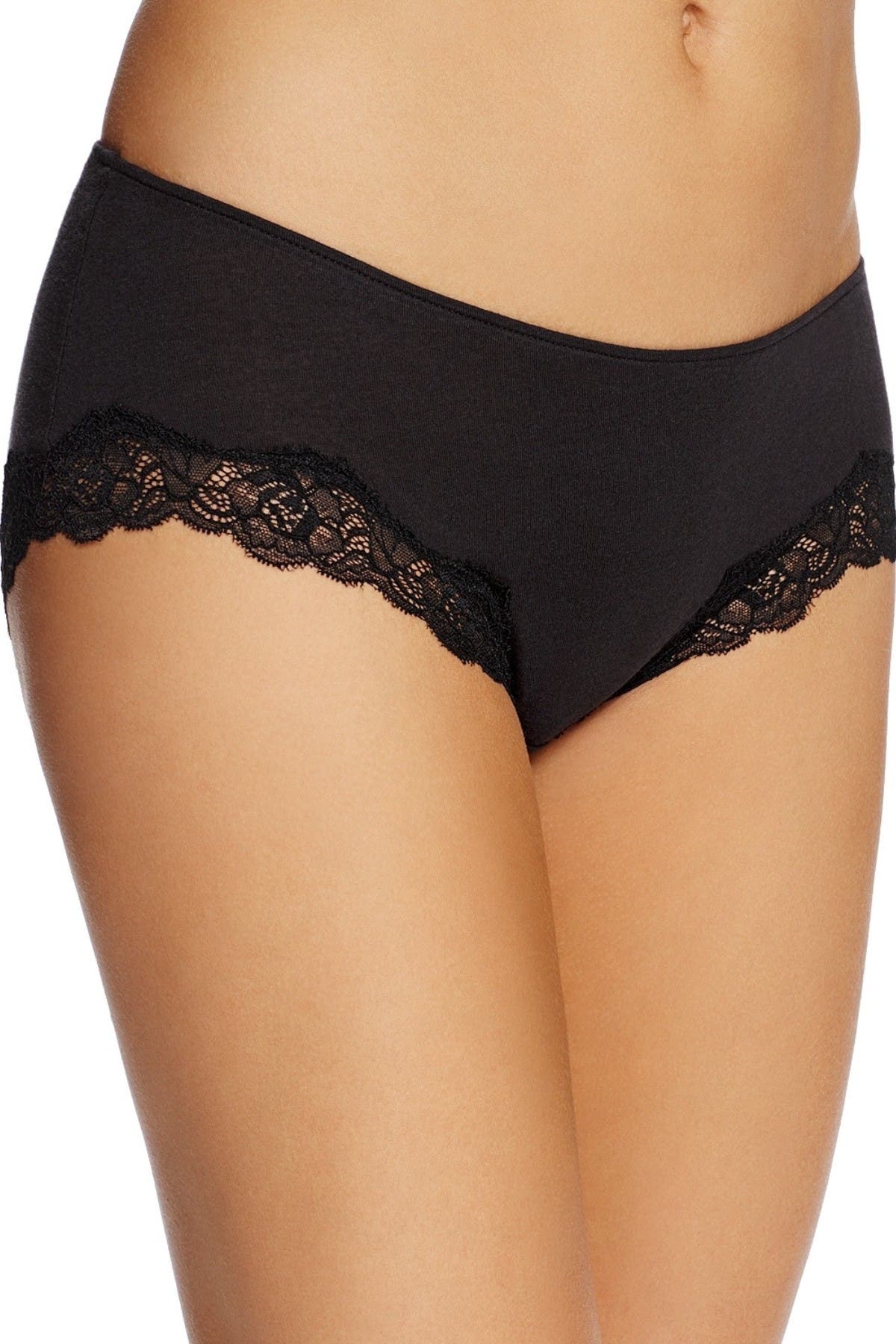Only Hearts Black Organic Cotton Lace-Trim Hipster