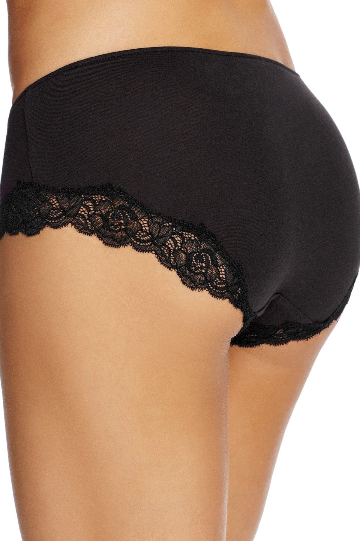 Only Hearts Black Organic Cotton Lace-Trim Hipster