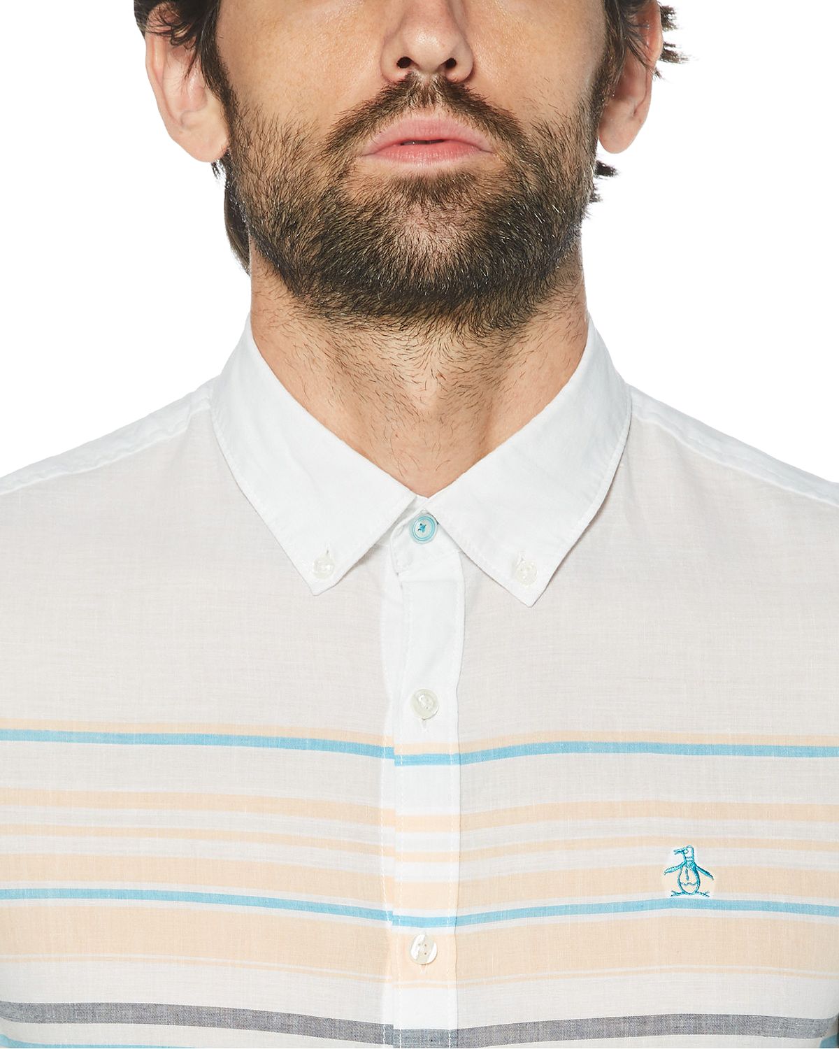Original Penguin Cotton-blend Color-blocked Engineered Stripe Slim Fit Button-down Shirt Ballad Blue