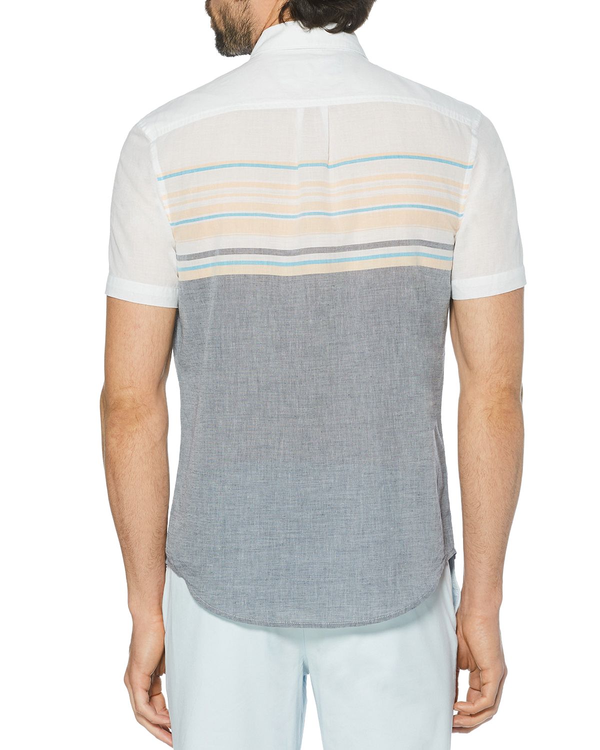 Original Penguin Cotton-blend Color-blocked Engineered Stripe Slim Fit Button-down Shirt Ballad Blue