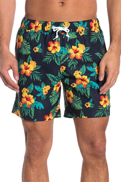 Original Penguin Floral Print Swim Short in Dark Sapphire thumbnail 1