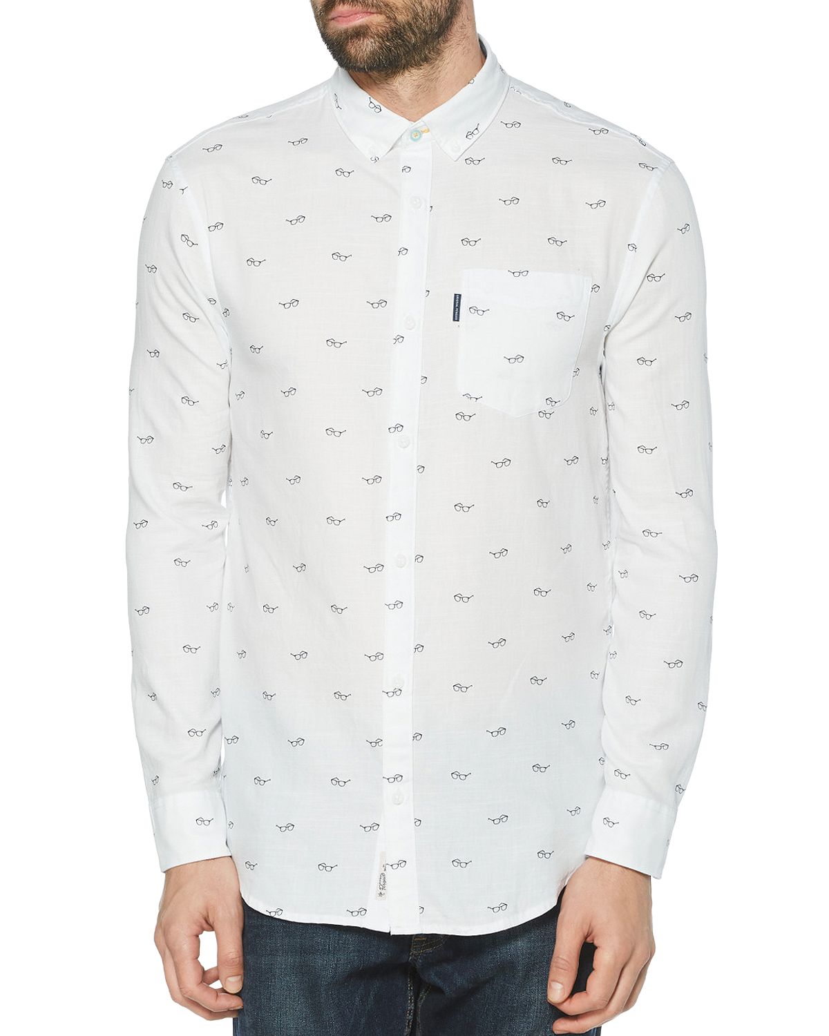 Original Penguin Glasses Print Slim Fit Button-down Shirt White