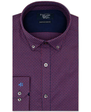 Original Penguin Heritage Slim-fit Performance Stretch Dot Check Dress Shirt Dark Red Check