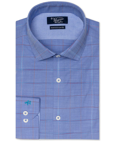 Original Penguin Heritage Slim-fit Stretch Brushed Plaid Dress Shirt Medium Blue