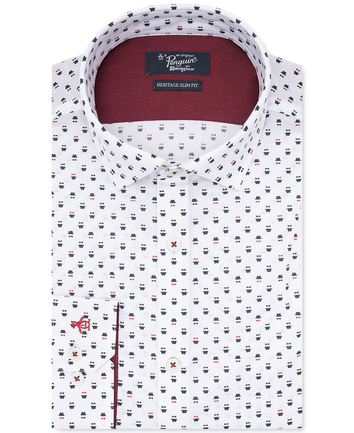Original Penguin Heritage Slim-fit Stretch Top Hat And Bow Print Dress Shirt White