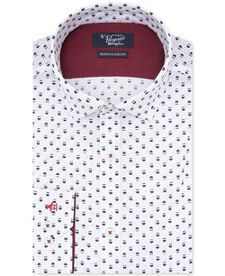 Original Penguin Heritage Slim-fit Stretch Top Hat And Bow Print Dress Shirt White thumbnail 1