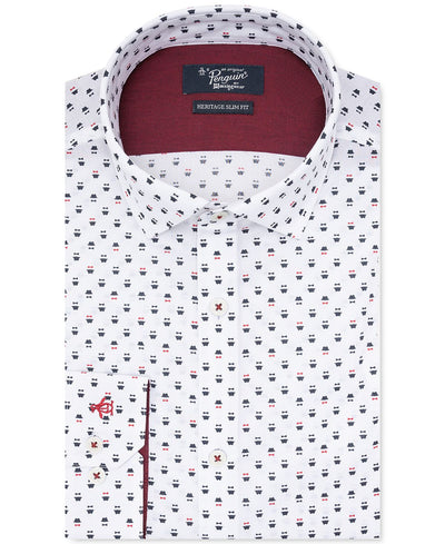 Original Penguin Heritage Slim-fit Stretch Top Hat And Bow Print Dress Shirt White