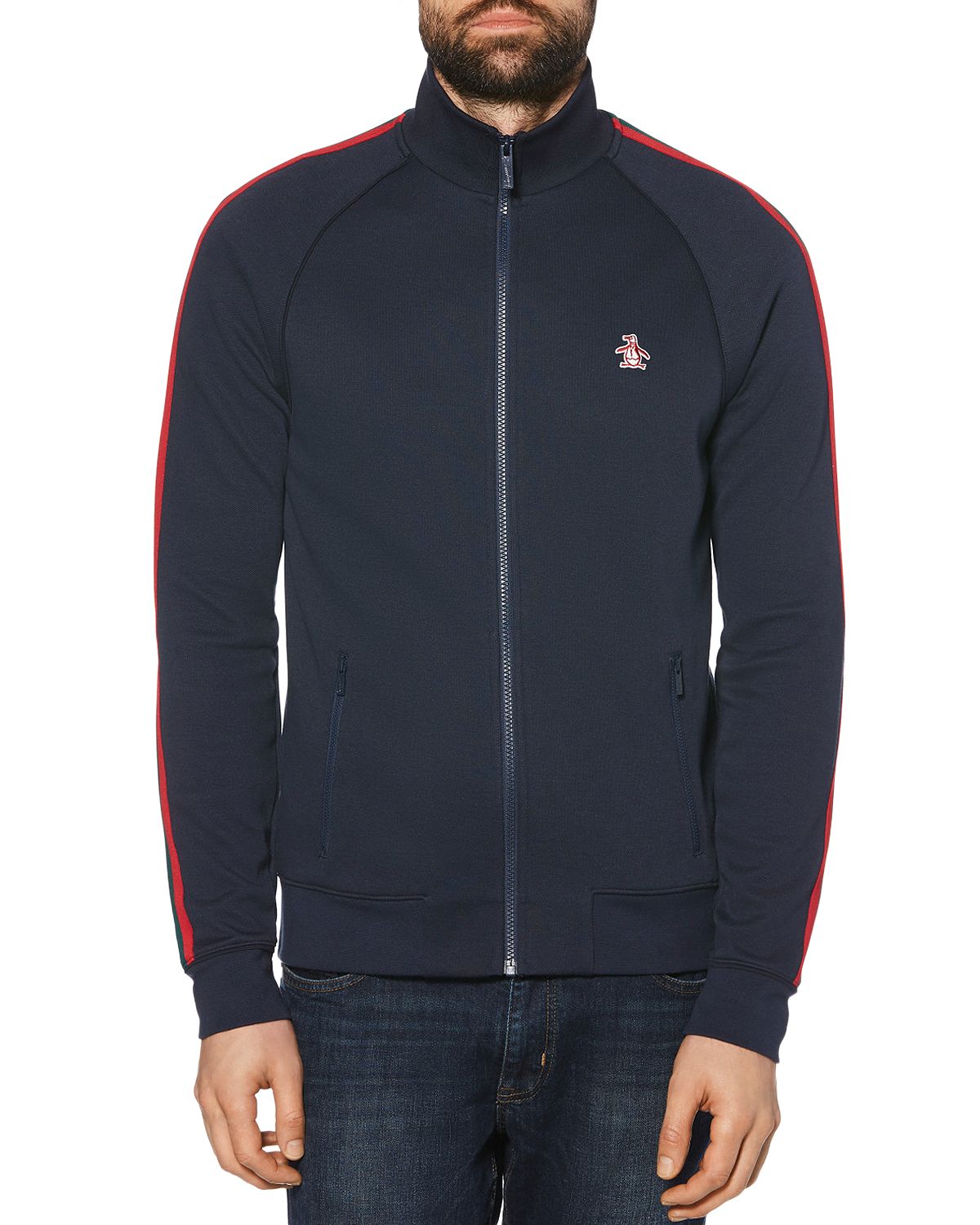 Original Penguin Logo Embroidered Stripe Trimmed Track Jacket Dark Sapphire