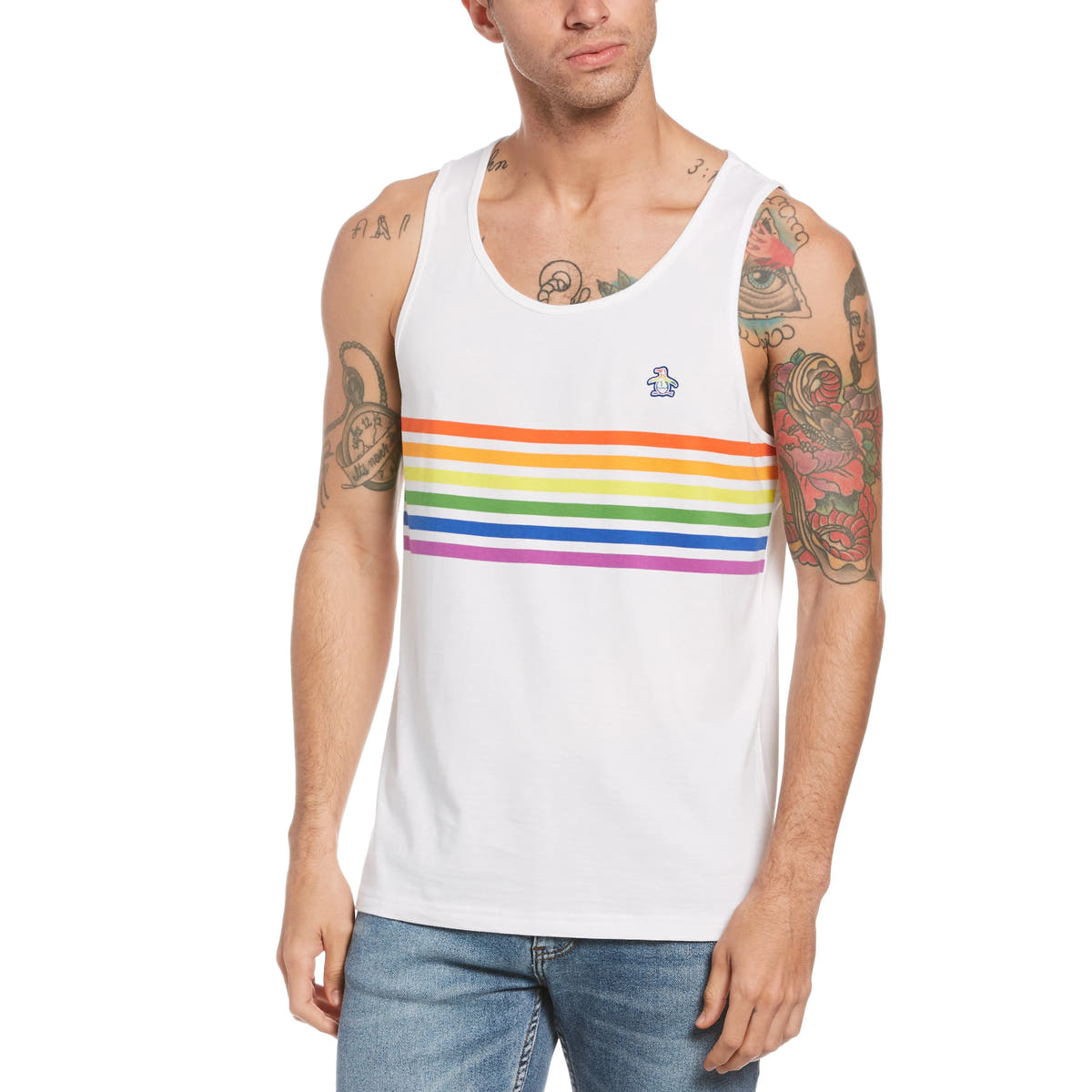 Original Penguin Men's Pride Stripe Tank Bright White