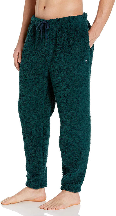 Original Penguin Mens Warm Fuzzy Fleece Lounge Pajama Pants Green