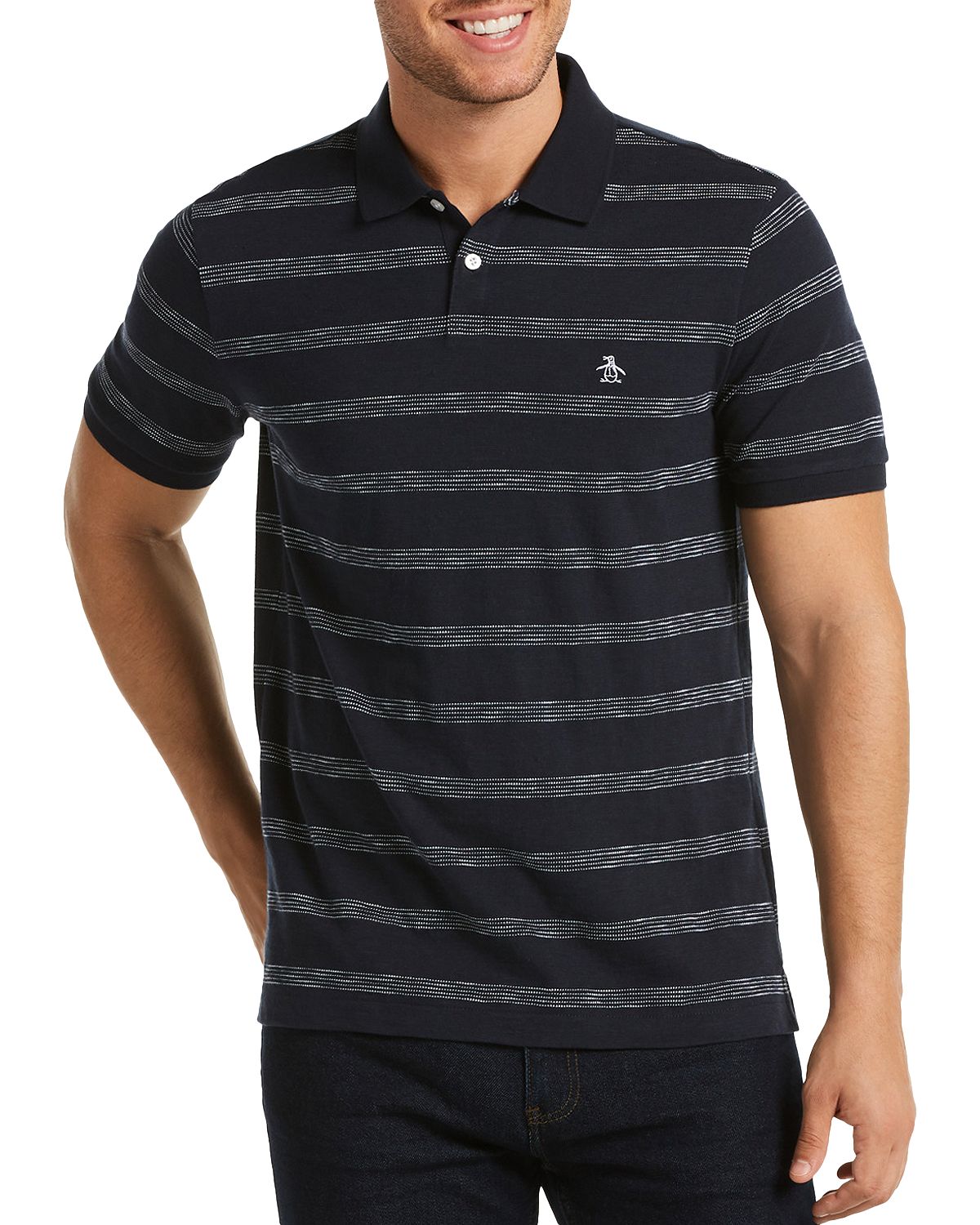 Original Penguin Paisley Fill Pete Slim Fit Polo Shirt Dark Sapphire