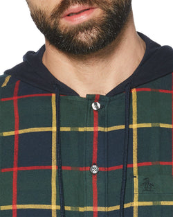 Original Penguin Plaid Flannel Hooded Regular Fit Shirt Dark Sapphire thumbnail 2