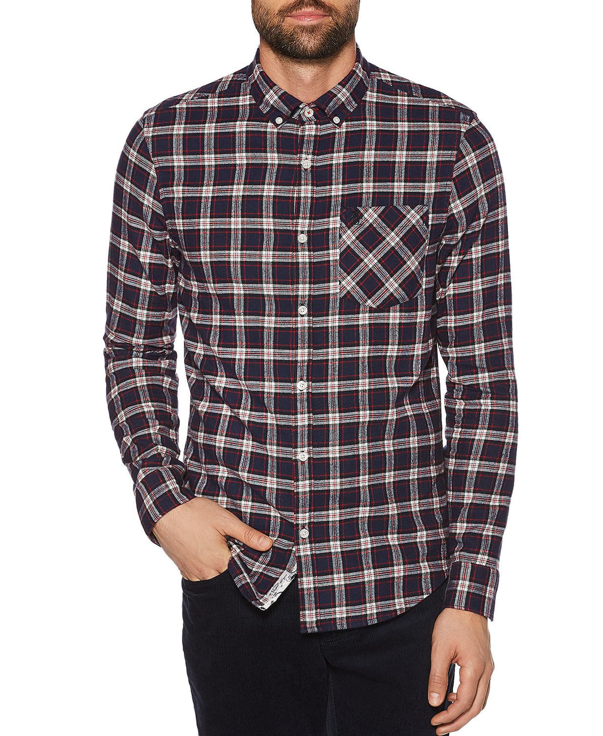 Original Penguin Plaid Flannel Regular Fit Button-down Shirt Dark Sapphire