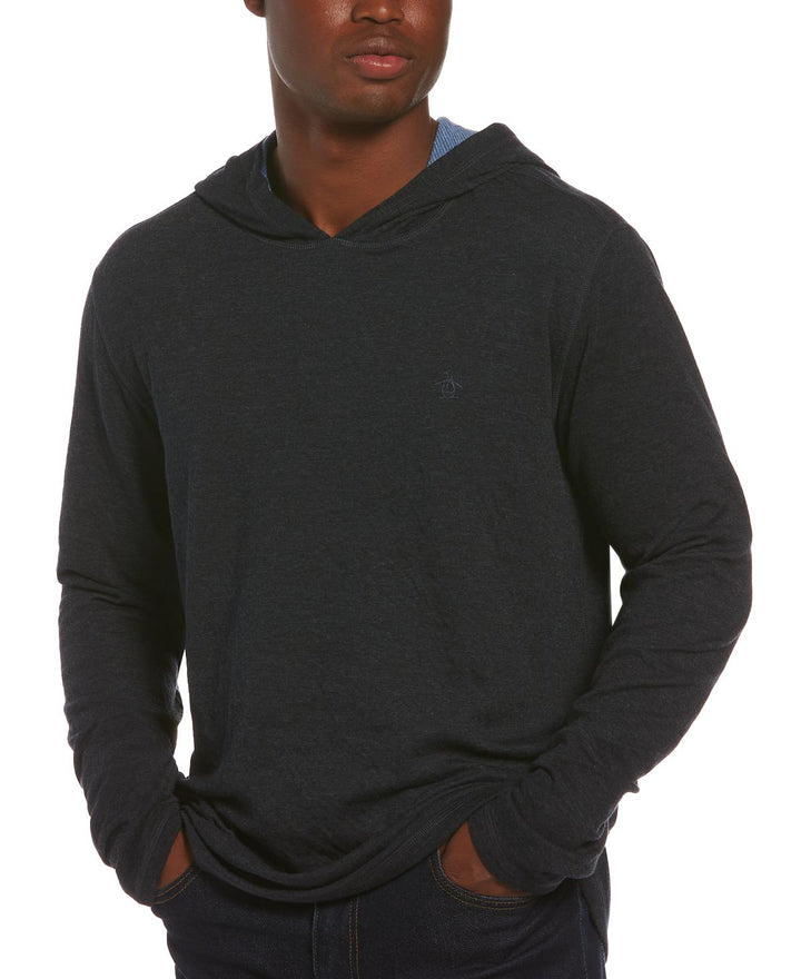 Original Penguin Reversible Knit Hooded Sweater Navy Heather