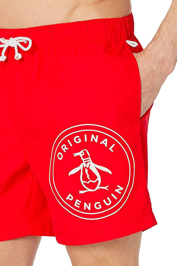 Original Penguin Stamp Logo Swim Short in Flame Scarlet