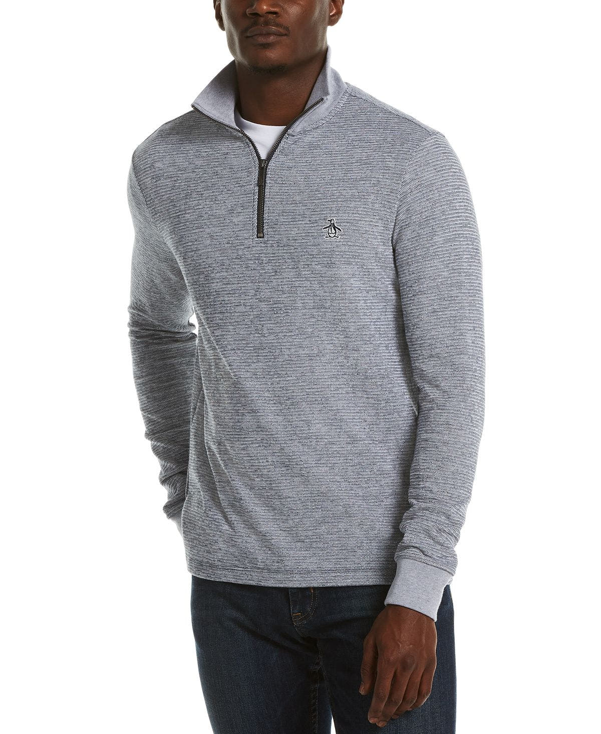 Original Penguin Stripe Jacquard 1/4-zip Fleece Sweater Bright White