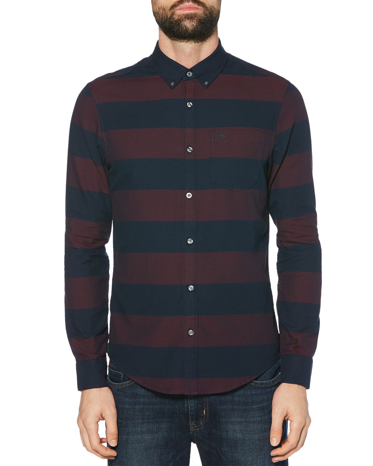 Original Penguin Striped Dobby Oxford Slim Fit Button-down Shirt Tawny Port