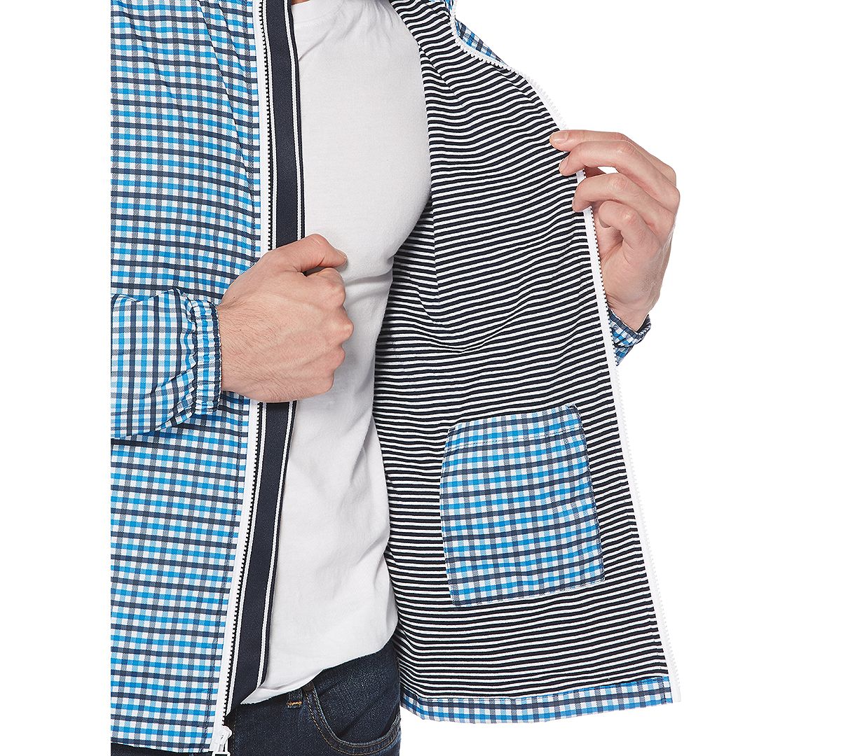 Original Penguin Tattersall Check Water-resistant Windbreaker With Zip-out Hood Dark Sapphire