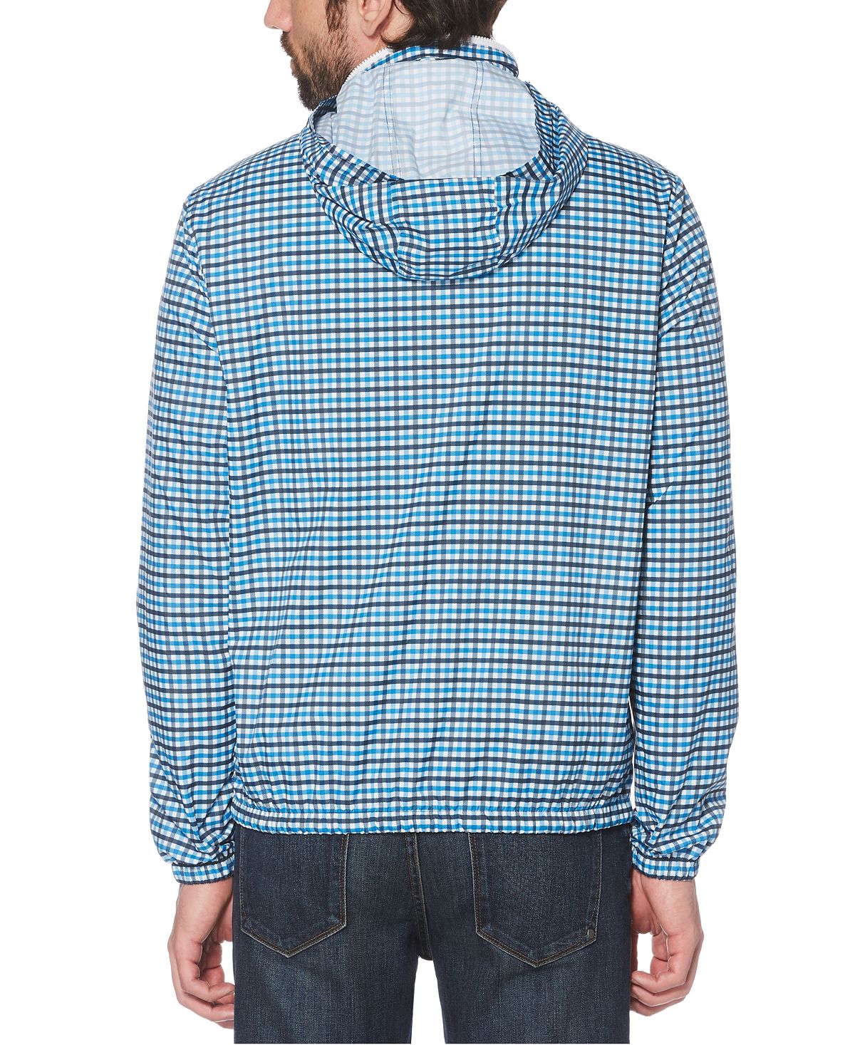 Original Penguin Tattersall Check Water-resistant Windbreaker With Zip-out Hood Dark Sapphire