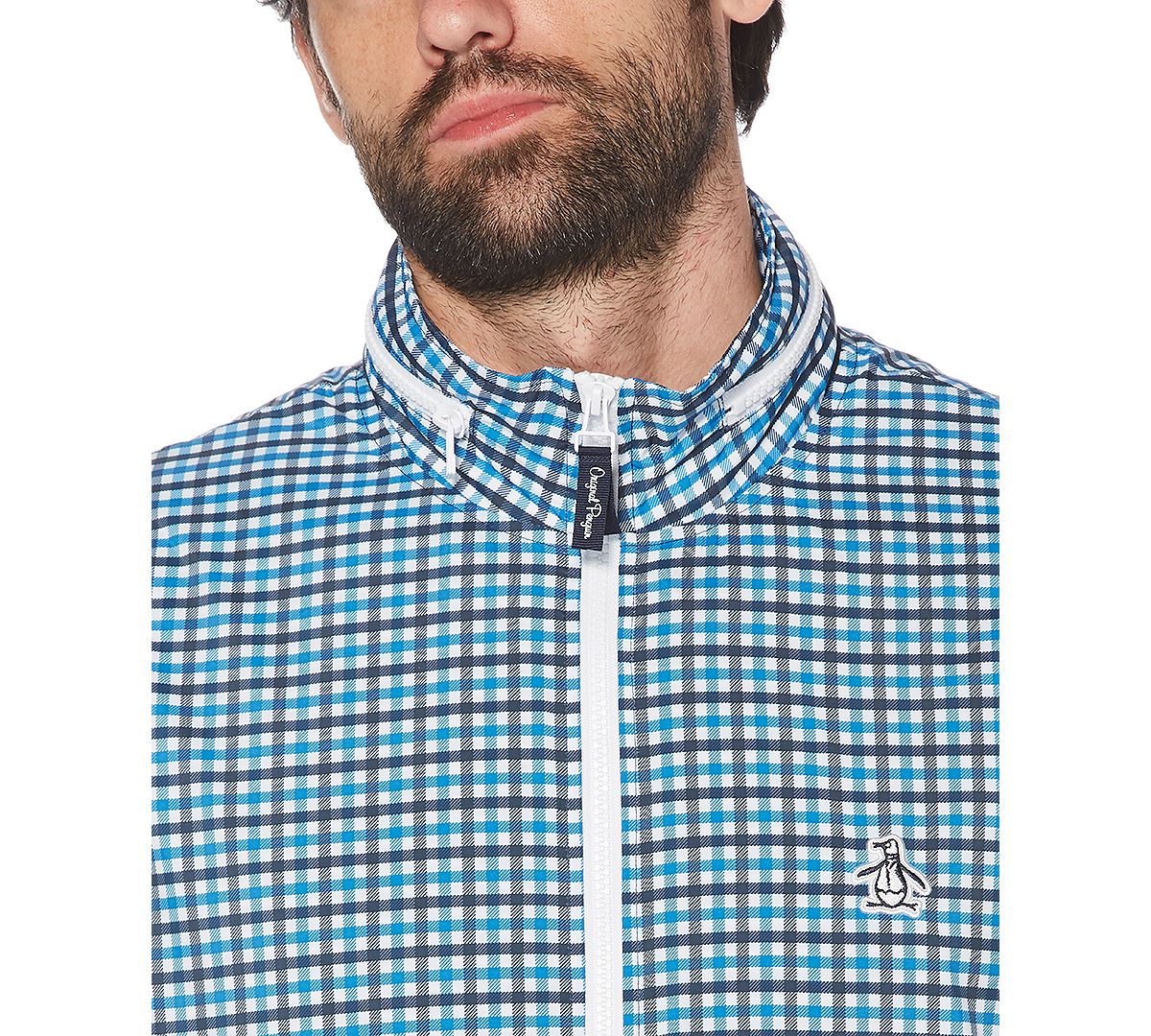 Original Penguin Tattersall Check Water-resistant Windbreaker With Zip-out Hood Dark Sapphire