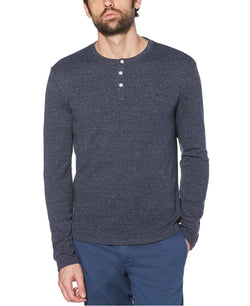 Original Penguin Waffle Henley Long Sleeve T-shirt Dark Sapphire thumbnail 1