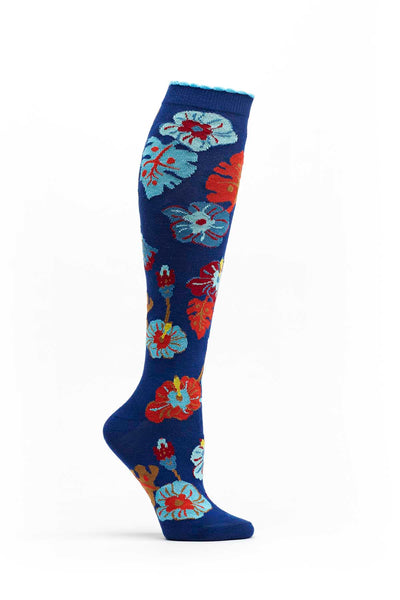 Ozone Blue Tropic Blooms Knee High Sock