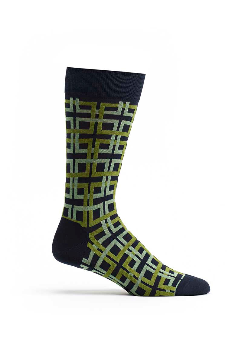 Ozone Green Interlocking Squares Calf Sock