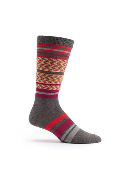 Ozone Grey Herringbone Stripe Calf Sock