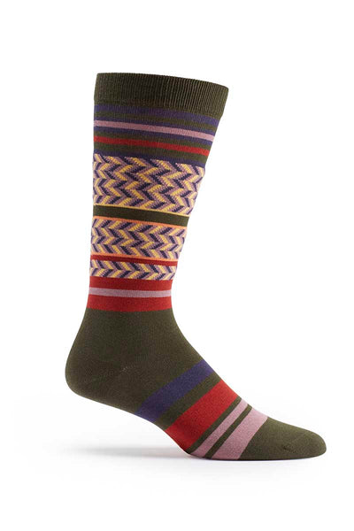 Ozone Khaki Herringbone Stripe Crew Sock